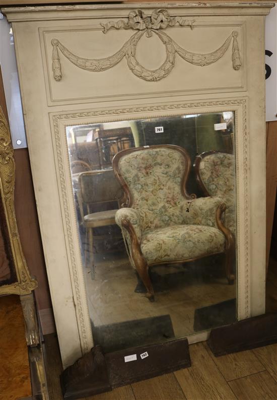 A painted Louis XVI style overmantel mirror, W.105cm